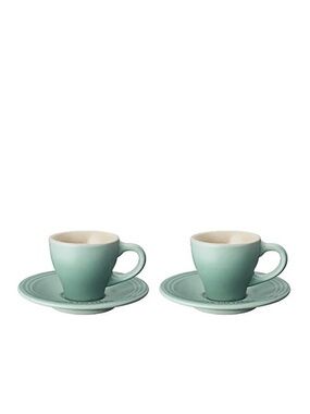 Le Creuset Espresso Cups with Saucers in Sage, Set of 2
